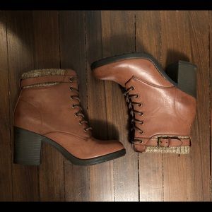 Brown lace up booties